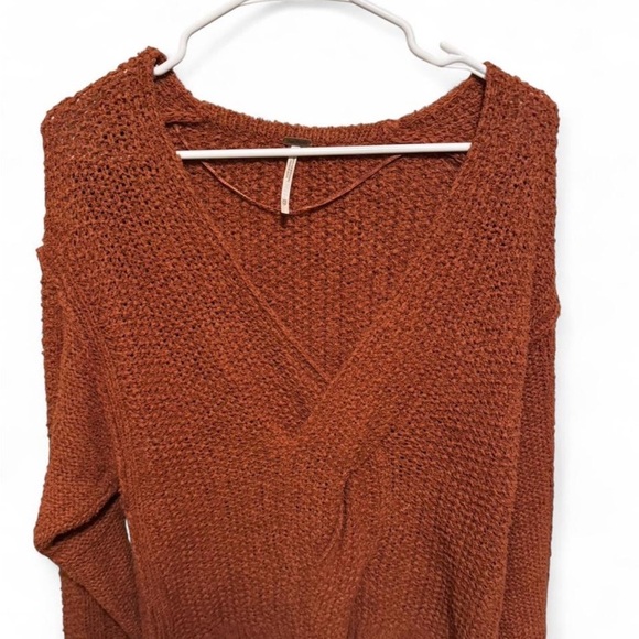 Free People Coco V-Neck Sweater - Warm Rust- XS - Picture 6 of 8